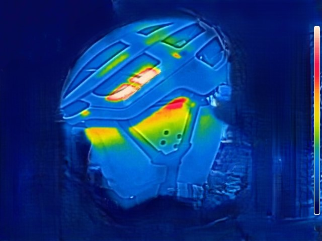 Temperature contour for helmet under wind